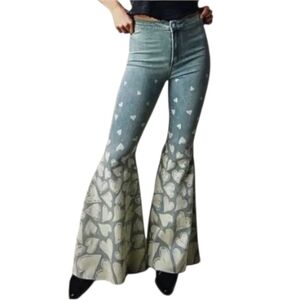 We The Free Float On Flare Jeans Queen of Hearts Print High Rise Size 30 NWT